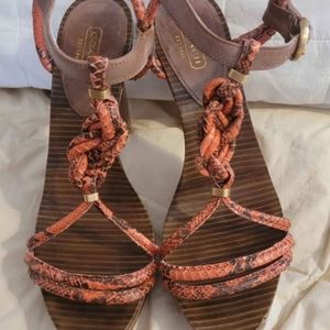 Coach Strappy Heels Orange Brown Braided Wedge Sandals 8.5